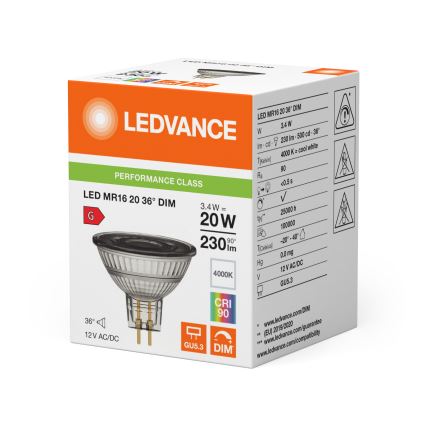 LED Ρυθμιζόμενη προβολική λάμπα MR16 GU5,3/3,4W/12V 4000K 36° CRI 90 - Ledvance