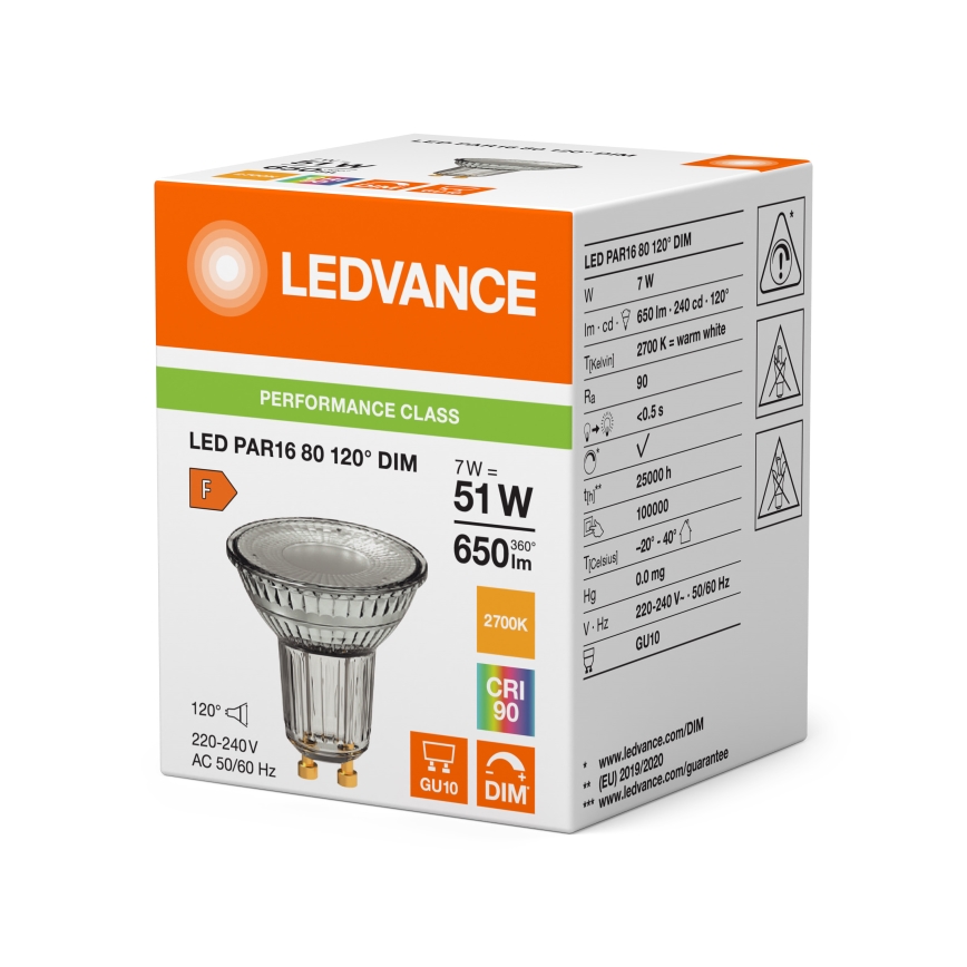 Ρυθμιζόμενος LED ανακλαστήρας PAR16 GU10/7W/230V 2700K 120° CRI 90 - Ledvance