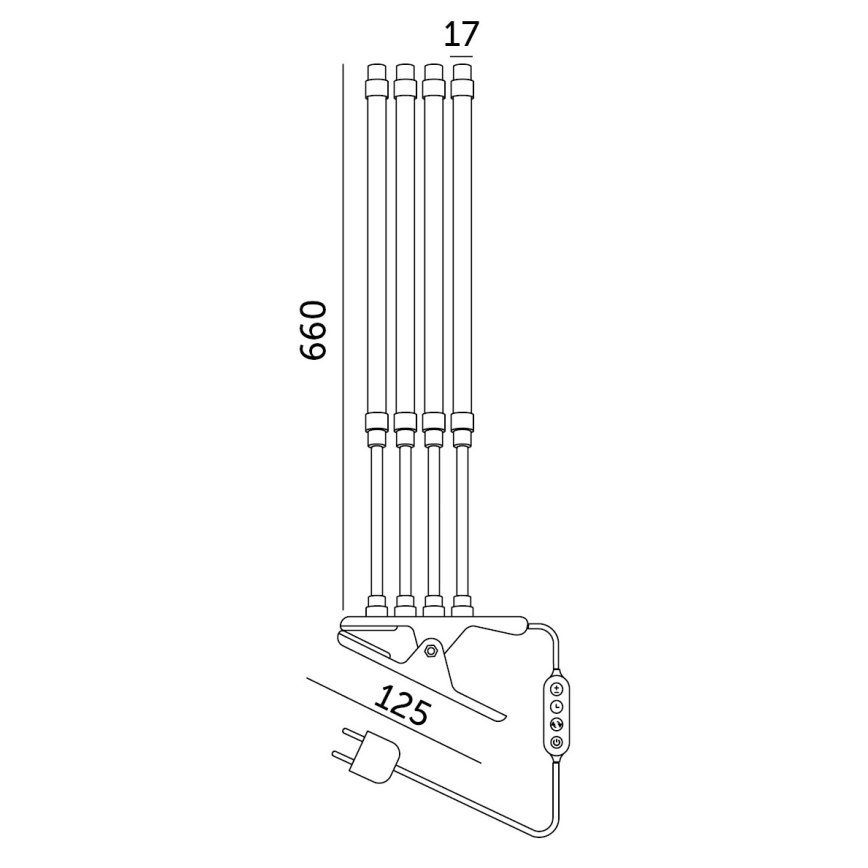 LED Ρυθμιζόμενος ευέλικτος επιτραπέζιος φωτισμός με κλιπ για καλλιέργεια φυτών VITARO 4xLED/10W/230V μαύρο