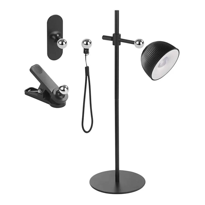 LED Ρυθμιζόμενος επαναφορτιζόμενος επιτραπέζιος λαμπτήρας μαγνητικός 4 σε 1 LED/4,2W/3,7V 4000K 1200mAh μαύρο