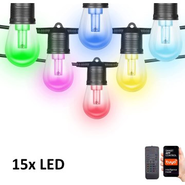 LED RGB+CCT Λαμπάκια ντιμαριζόμενα Εξωτερικού χώρου GARLAND 15xLED/1W/230V 15m Wi-Fi Tuya IP65 + τηλεχειριστήριο