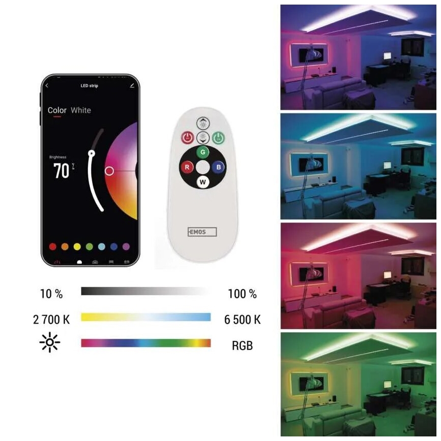 LED RGB+CCT Dimmable ταινία GOSMART LED/21W/230V 5 m 2700-6500K IP44 Wi-Fi + τηλεχειριστήριο