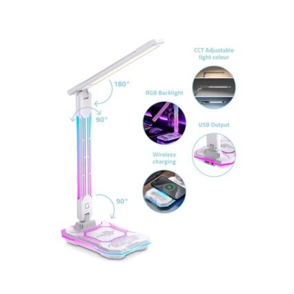 LED RGB Dimmable επαναφορτιζόμενο επιτραπέζιο φωτιστικό αφής με ασύρματη φόρτιση LED/7,5W/5V 2700-5300K λευκό