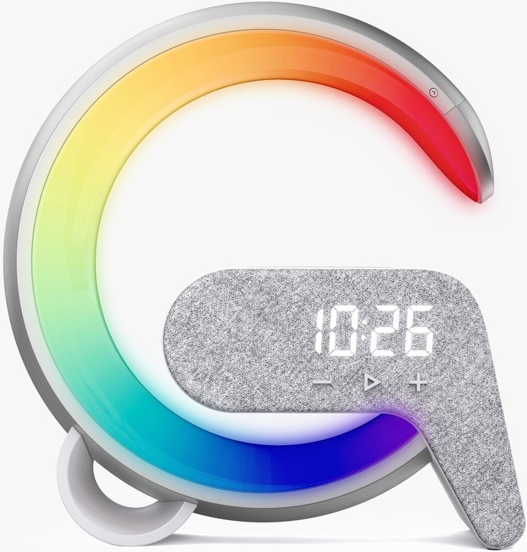 LED RGB Dimmable επιτραπέζιο φωτιστικό με ξυπνητήρι και φόρτιση Qi 30W/230V ασημί
