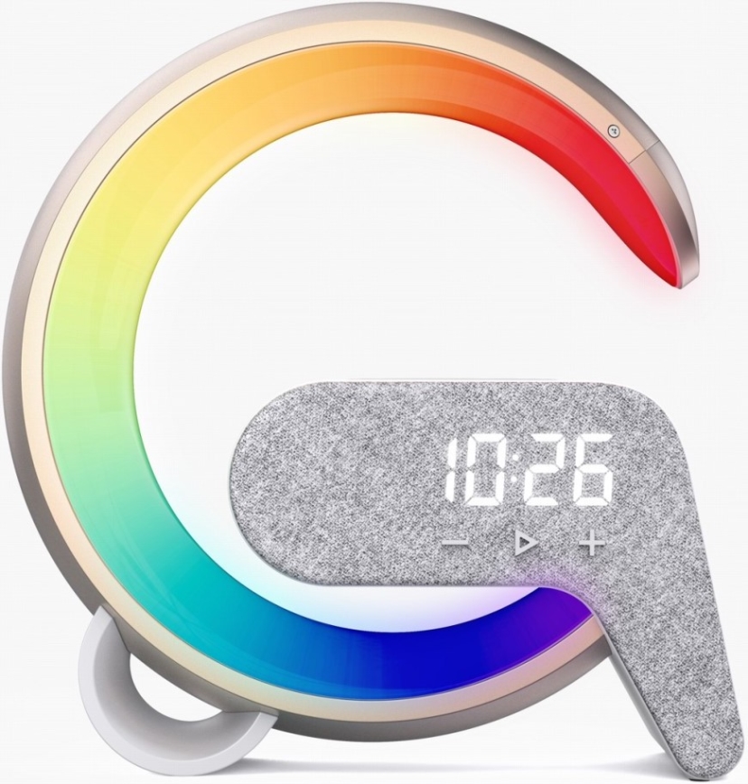 LED RGB Dimmable επιτραπέζιο φωτιστικό με ξυπνητήρι και φόρτιση Qi 30W/230V χρυσό