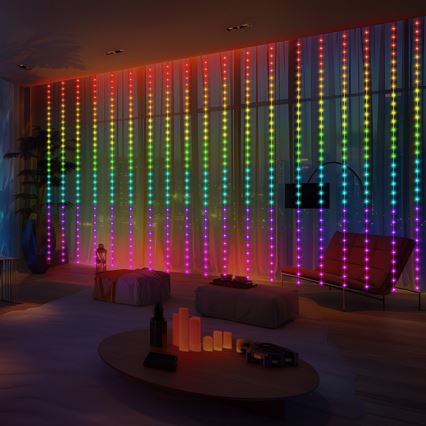 LED RGB Dimming Χριστουγεννιάτικα λαμπάκια κουρτίνα WIZARD 300xLED/USB 3x3m + τηλεχειριστήριο