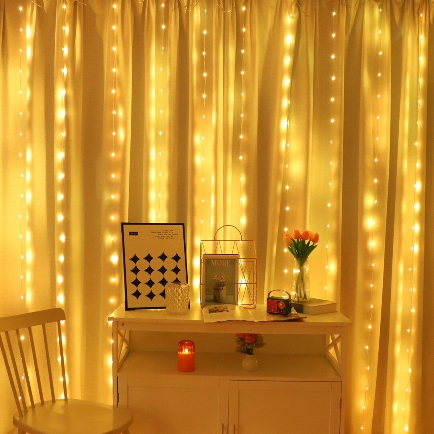 LED RGB Dimming Χριστουγεννιάτικα λαμπάκια κουρτίνα WIZARD 300xLED/USB 3x3m + τηλεχειριστήριο