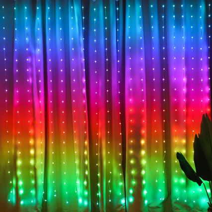 LED RGB Dimming Χριστουγεννιάτικα λαμπάκια κουρτίνα WIZARD 400xLED/USB 2x2m + τηλεχειριστήριο