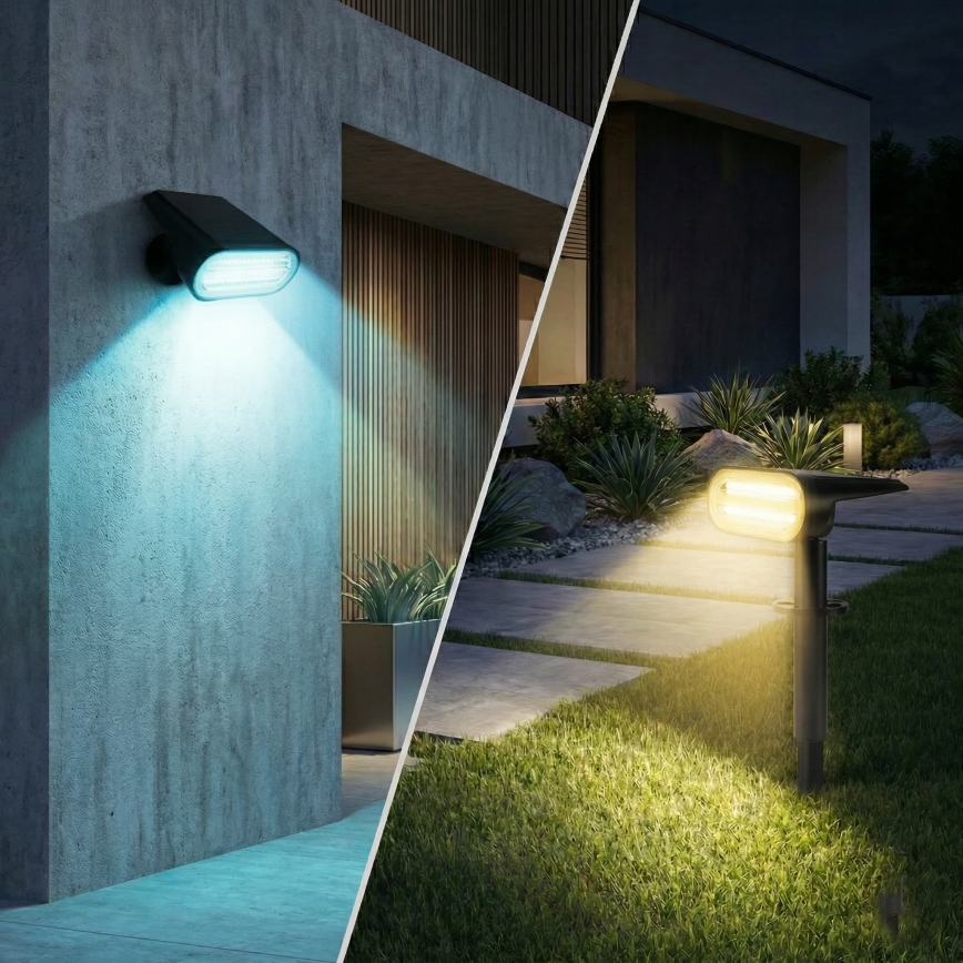 LED RGB ηλιακή λάμπα 2 σε 1 LED/3,7V 1200 mAh IP54 μαύρη