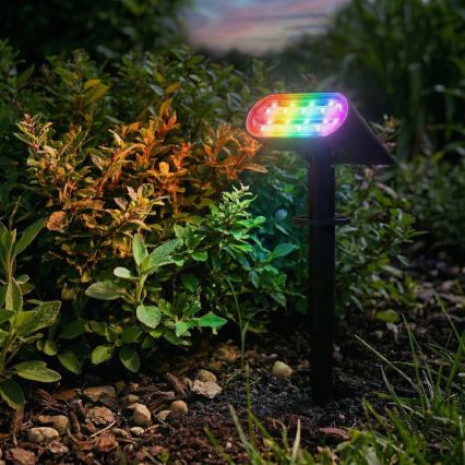 LED RGB ηλιακή λάμπα 2 σε 1 LED/3,7V 1200 mAh IP54 μαύρη