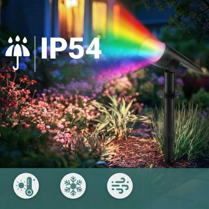 LED RGB ηλιακή λάμπα 2 σε 1 LED/3,7V 1200 mAh IP54 μαύρη