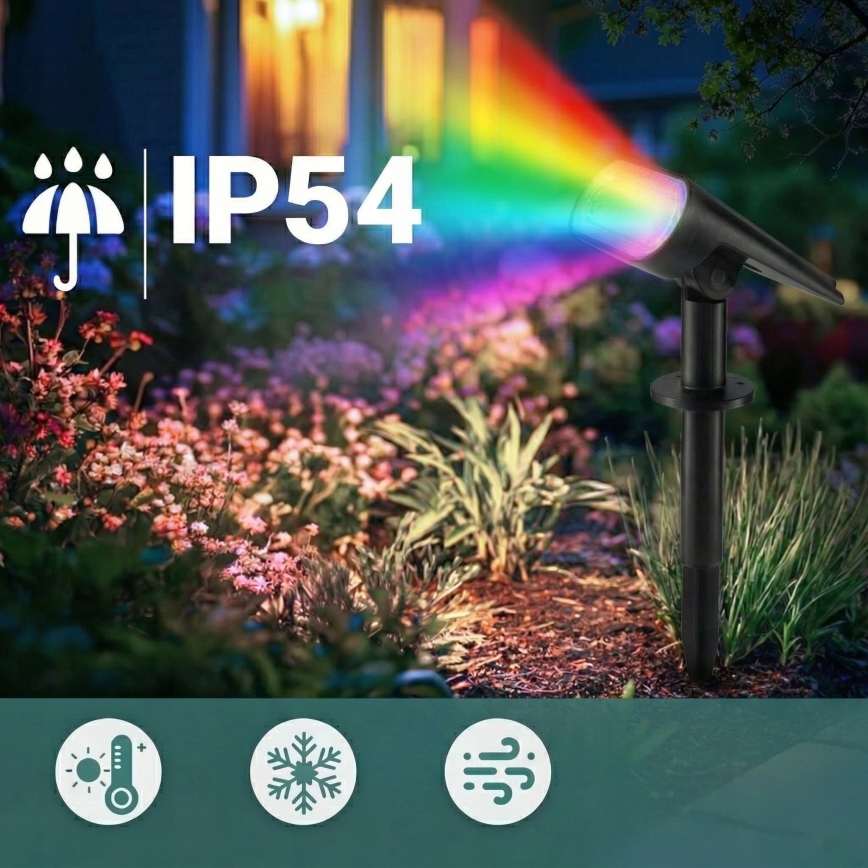LED RGB ηλιακή λάμπα 2 σε 1 LED/3,7V 1200 mAh IP54 μαύρη