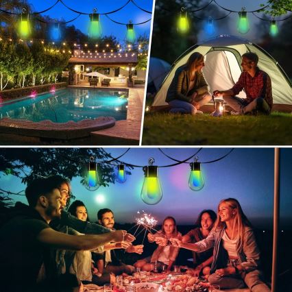 LED RGB ρυθμιζόμενη ηλιακή διακοσμητική αλυσίδα 15xLED/18 λειτουργίες USB 6 m IP44 μαύρη + τηλεχειριστήριο