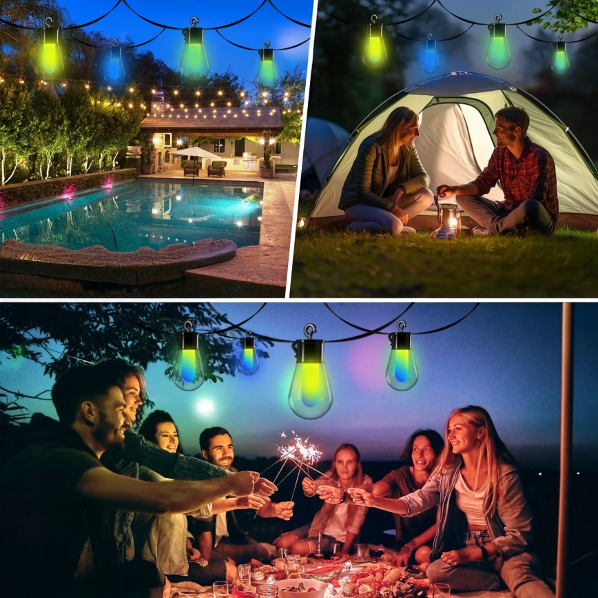 LED RGB ρυθμιζόμενη ηλιακή διακοσμητική αλυσίδα 15xLED/18 λειτουργίες USB 6 m IP44 μαύρη + τηλεχειριστήριο