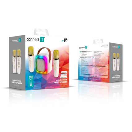 CONNECT IT CSP-1010-BG - LED RGB Ηχείο με ασύρματα μικρόφωνα 2Mic 5W/1200 mAh + 2x 400 mAh κρεμ/χρυσό