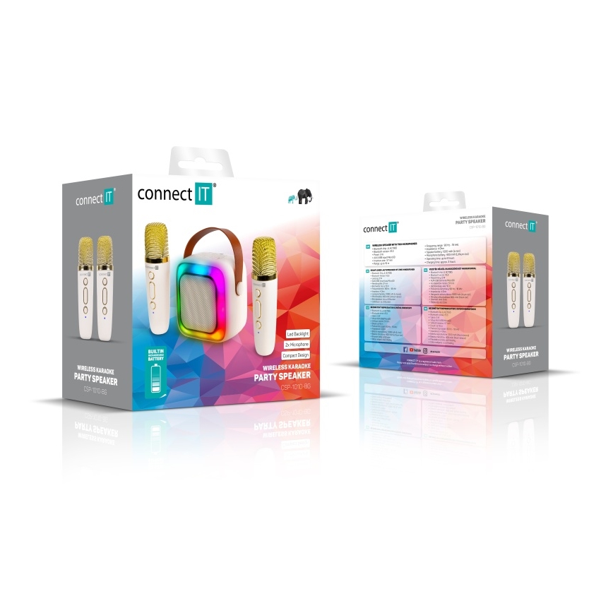 CONNECT IT CSP-1010-BG - LED RGB Ηχείο με ασύρματα μικρόφωνα 2Mic 5W/1200 mAh + 2x 400 mAh κρεμ/χρυσό