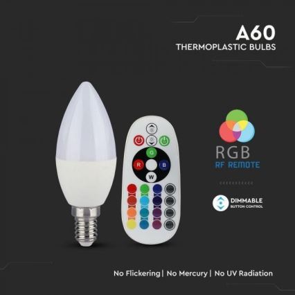 LED RGB Ρυθμιζόμενη λάμπα E14/3,5W/230V 6400K + τηλεχειριστήριο
