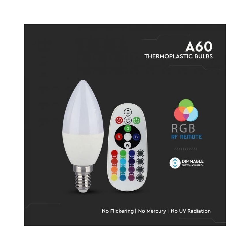 LED RGB Ρυθμιζόμενη λάμπα E14/3,5W/230V 6400K + τηλεχειριστήριο