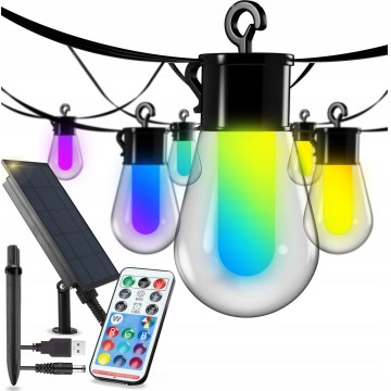 LED RGB ρυθμιζόμενη ηλιακή διακοσμητική αλυσίδα 15xLED/18 λειτουργίες USB 6 m IP44 μαύρη + τηλεχειριστήριο