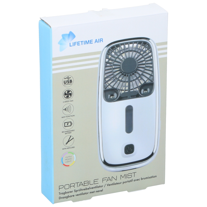 LED RGB Επαναφορτιζόμενος φορητός ανεμιστήρας τσέπης με εφέ ομίχλης 3,7V 1200 mAh