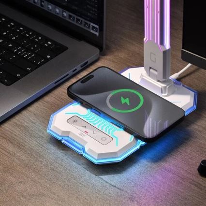 LED RGB Ρυθμιζόμενο Φωτιστικό Επιτραπέζιο Αφής με Επαναφορτιζόμενη Μπαταρία και Ασύρματη Φόρτιση LED/7,5W/5V 2700-5300K Λευκό