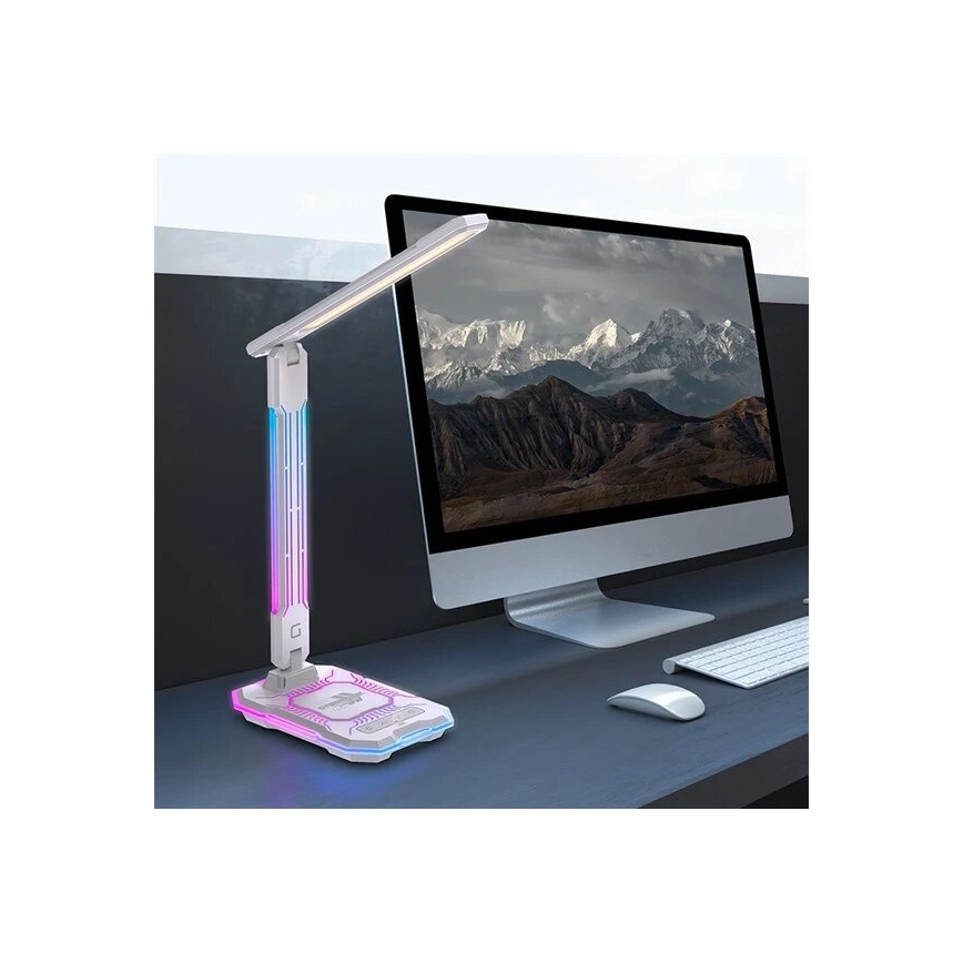 LED RGB Ρυθμιζόμενο Φωτιστικό Επιτραπέζιο Αφής με Επαναφορτιζόμενη Μπαταρία και Ασύρματη Φόρτιση LED/7,5W/5V 2700-5300K Λευκό