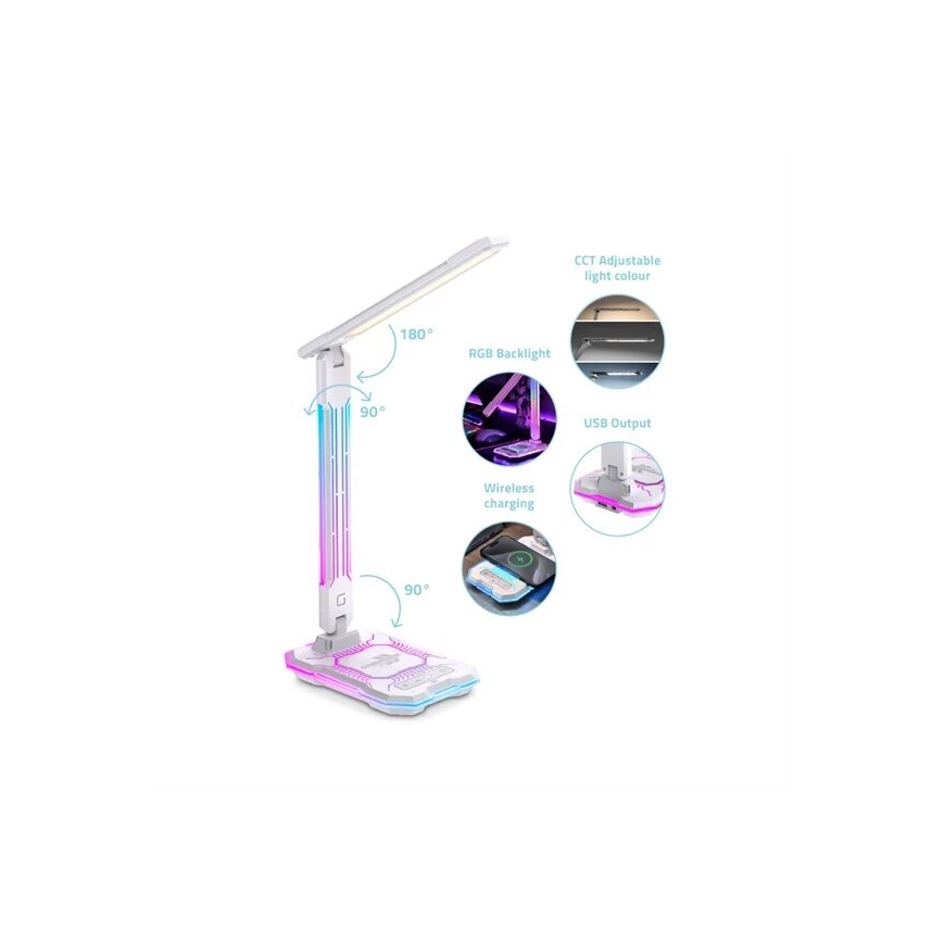 LED RGB Ρυθμιζόμενο Φωτιστικό Επιτραπέζιο Αφής με Επαναφορτιζόμενη Μπαταρία και Ασύρματη Φόρτιση LED/7,5W/5V 2700-5300K Λευκό