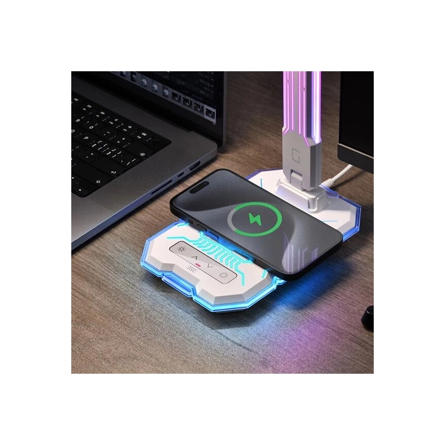 LED RGB Ρυθμιζόμενο Φωτιστικό Επιτραπέζιο Αφής με Επαναφορτιζόμενη Μπαταρία και Ασύρματη Φόρτιση LED/7,5W/5V 2700-5300K Λευκό