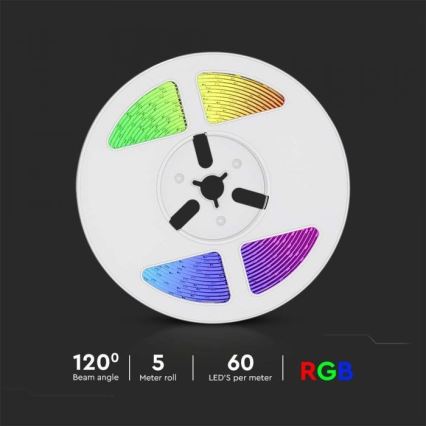 LED RGB Ηλιακή ταινία ντιμαριζόμενη  LED/1,2W/3,7V IP67 5m + τηλεχειριστήριο