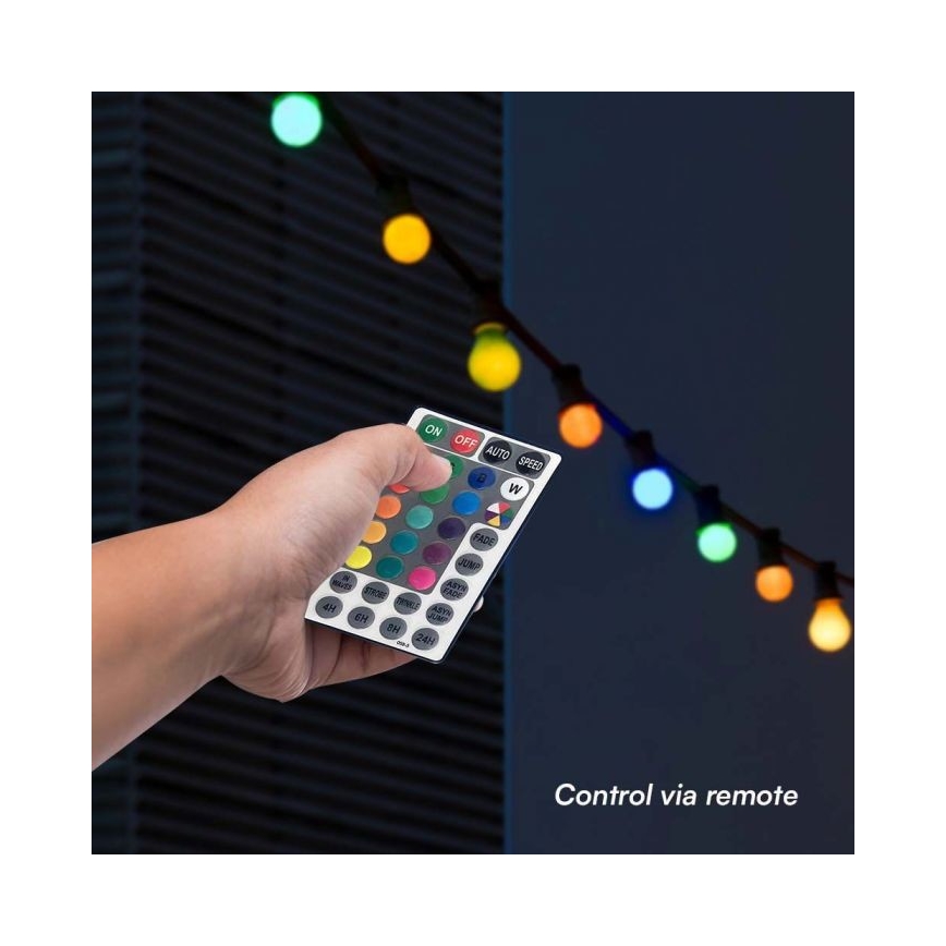 LED RGB Λαμπάκια εξωτερικού χώρου STRING 13 m 15xLED/0,5W/230V IP44 + τηλεχειριστήριο