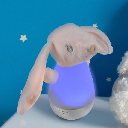 LED RGB Παιδικό νυχτερινό φωτιστικό με μελωδία 3xAAA/5V κουνελάκι