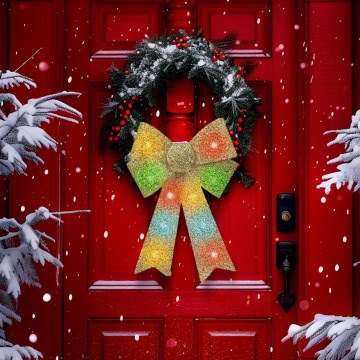 LED RGB Χριστουγεννιάτικη διακόσμηση 11xLED/3xLR44 40x30 cm χρυσός φιόγκος