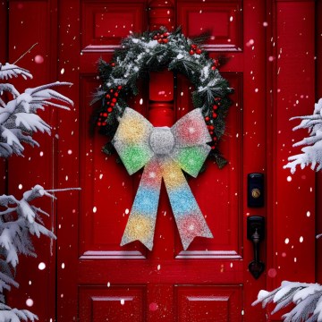 LED RGB Χριστουγεννιάτικο διακοσμητικό 11xLED/3xLR44 40x30 cm ασημένιος φιόγκος