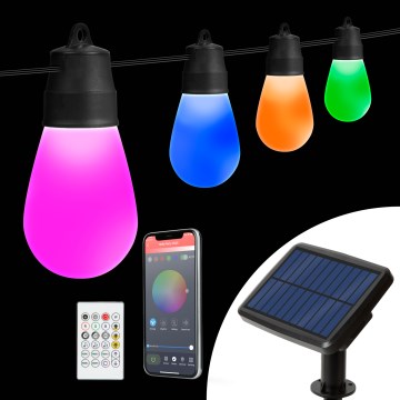 LED RGBIC ρυθμιζόμενη ηλιακή γιρλάντα 15xLED/1,3W/3,7/5V 2200 mAh 8 m IP65 μαύρη + τηλεχειριστήριο