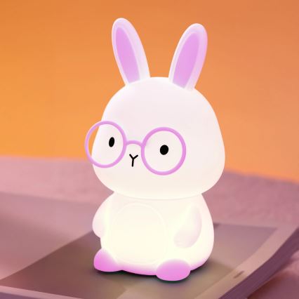 LED RGBW Ρυθμιζόμενο Παιδικό Επιτραπέζιο Φωτιστικό Αφής FLORKA LED/1W/5V USB 1200 mAh κουνελάκι ροζ