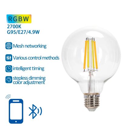 Λάμπα LED RGBW Dimmable FILAMENT MESH Smart G95 E27/4,9W/230V 2700K - Aigostar