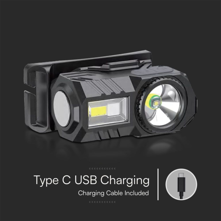 LED RGBW Dimmable επαναφορτιζόμενος φακός κεφαλής USB LED/3W/5V IP43 190 lm 24 ώρες