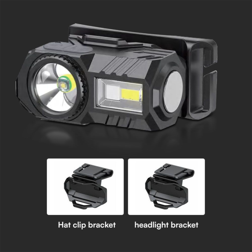 LED RGBW Dimmable επαναφορτιζόμενος φακός κεφαλής USB LED/3W/5V IP43 190 lm 24 ώρες