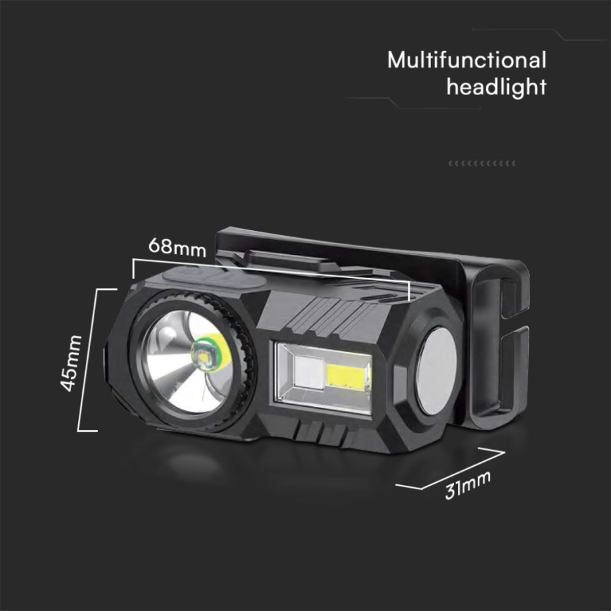 LED RGBW Dimmable επαναφορτιζόμενος φακός κεφαλής USB LED/3W/5V IP43 190 lm 24 ώρες