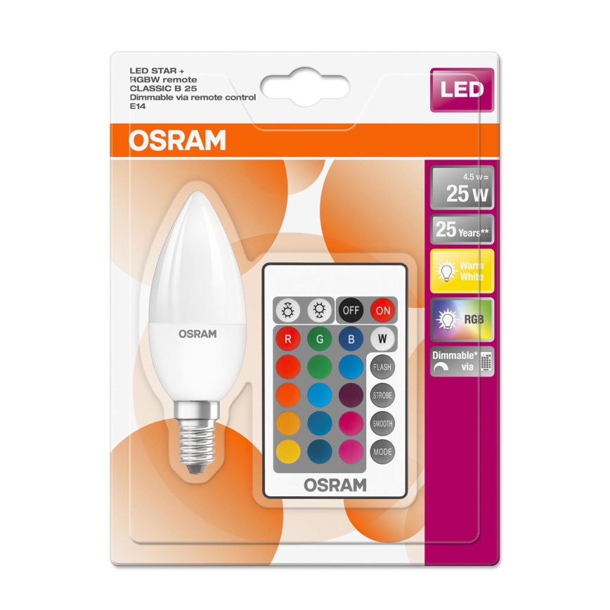 LED RGBW Dimmable λάμπα STAR E14/4,5W/230V 2700K + τηλεχειριστήριο – Osram