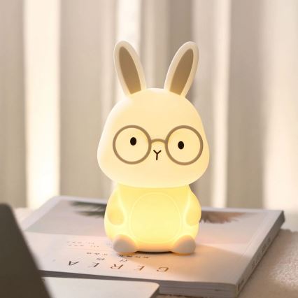 LED RGBW Dimming παιδικό αφής φωτιστικό FLORKA LED/1W/5V USB 1200 mAh λαγουδάκι λευκό/γκρι