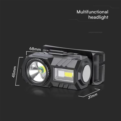 LED RGBW Dimming επαναφορτιζόμενος φακός κεφαλής USB LED/3W/5V IP43 190 γυαλιστερό 24 h 750 mAh