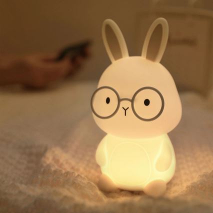 LED RGBW Dimming παιδικό αφής φωτιστικό FLORKA LED/1W/5V USB 1200 mAh λαγουδάκι λευκό/γκρι