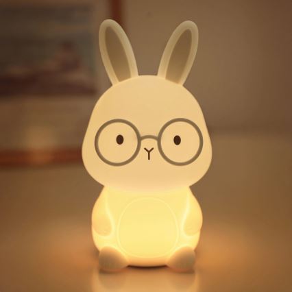 LED RGBW Dimming παιδικό αφής φωτιστικό FLORKA LED/1W/5V USB 1200 mAh λαγουδάκι λευκό/γκρι