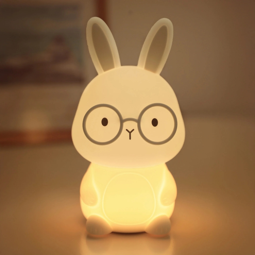 LED RGBW Dimming παιδικό αφής φωτιστικό FLORKA LED/1W/5V USB 1200 mAh λαγουδάκι λευκό/γκρι