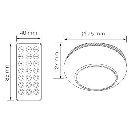 LED RGBW Ρυθμιζόμενος φωτισμός επίπλων LED/0,5W/4,5V 3xAAA λευκό + τηλεχειριστήριο