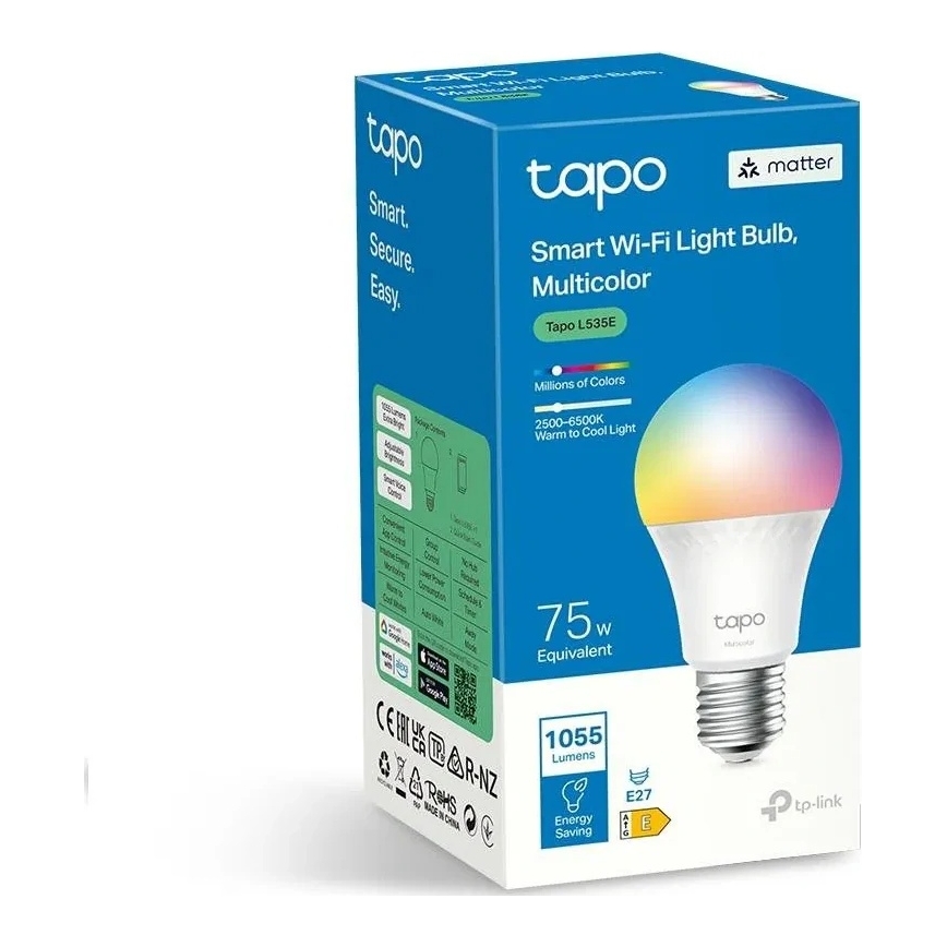 Ρυθμιζόμενος λαμπτήρας LED RGBW MATTER A60 E27/8,6W/230V 2500-6500K Wi-Fi - TP-Link
