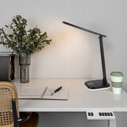 LED RGBW ρυθμιζόμενη επιτραπέζια λάμπα με ασύρματη φόρτιση LED/7W/5V USB μαύρη