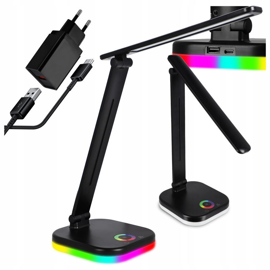LED RGBW ρυθμιζόμενη επιτραπέζια λάμπα με ασύρματη φόρτιση LED/7W/5V USB μαύρη