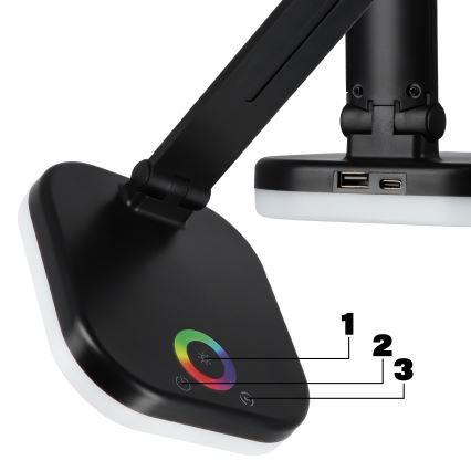 LED RGBW ρυθμιζόμενη επιτραπέζια λάμπα με ασύρματη φόρτιση LED/7W/5V USB μαύρη